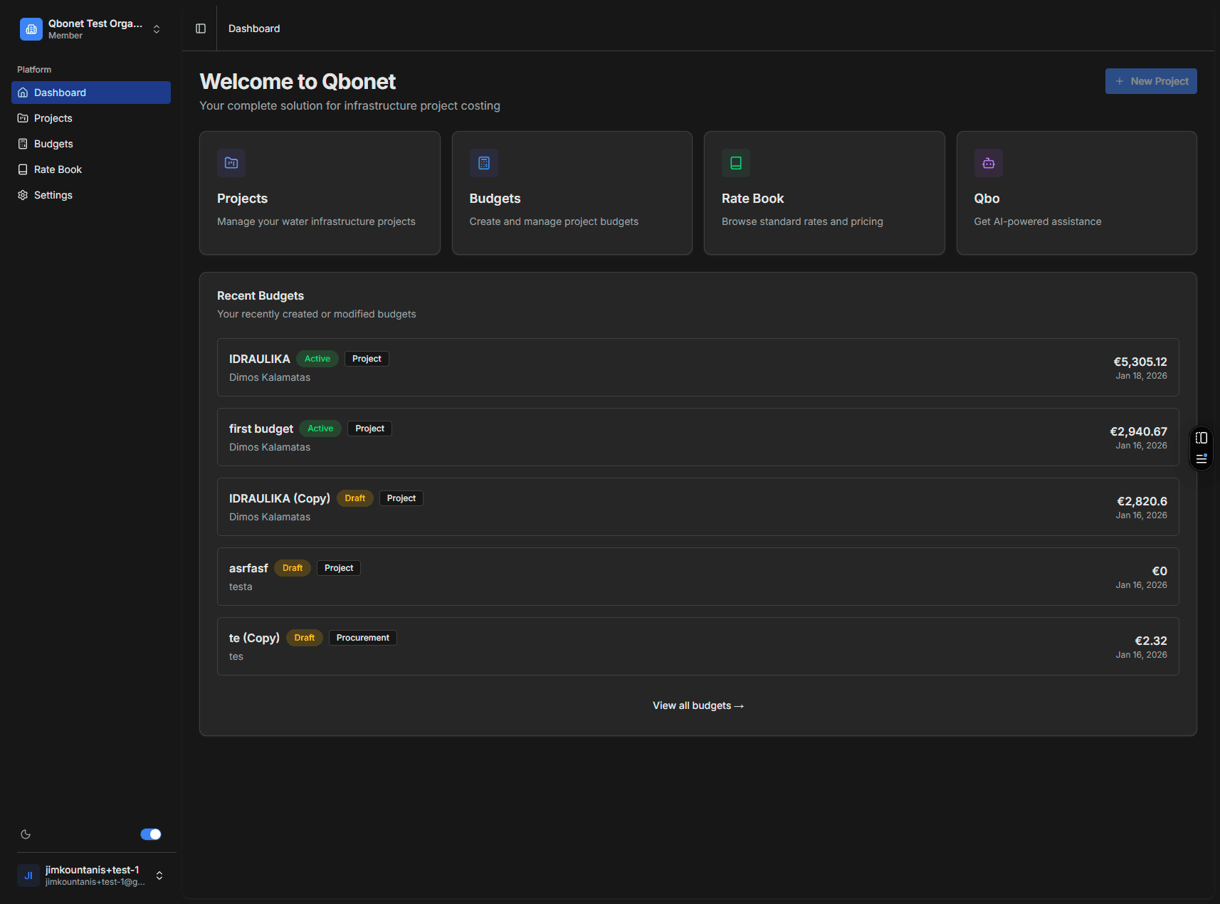 Qbonet Dashboard