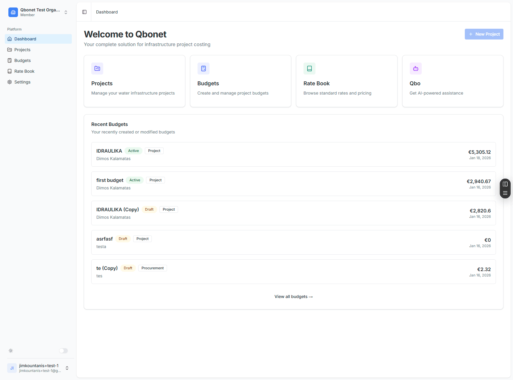 Qbonet Dashboard